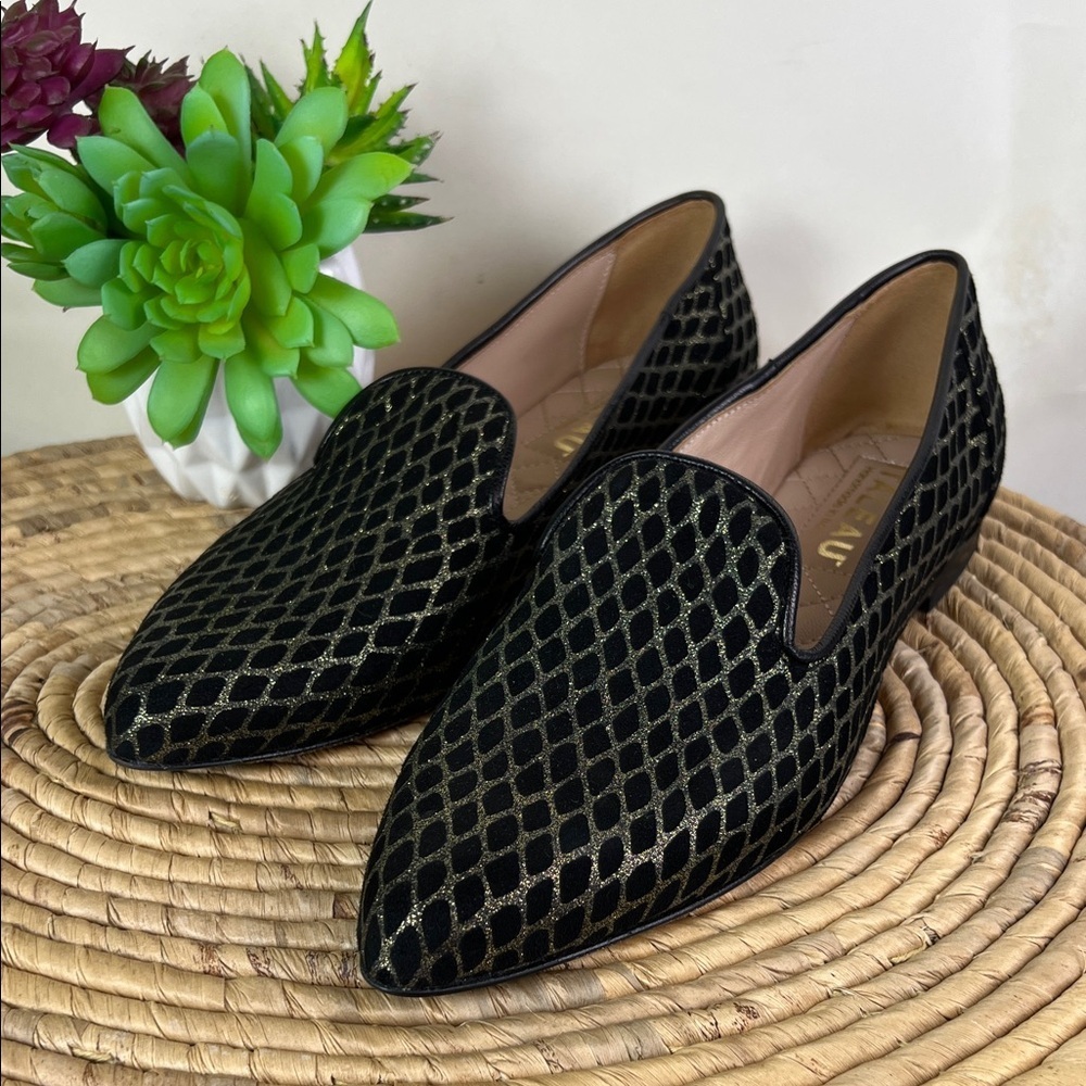 Italeau Theresa Loafers Black With Metallic Harlequin Pattern Smoking Flat 38 - Picture 2 of 11